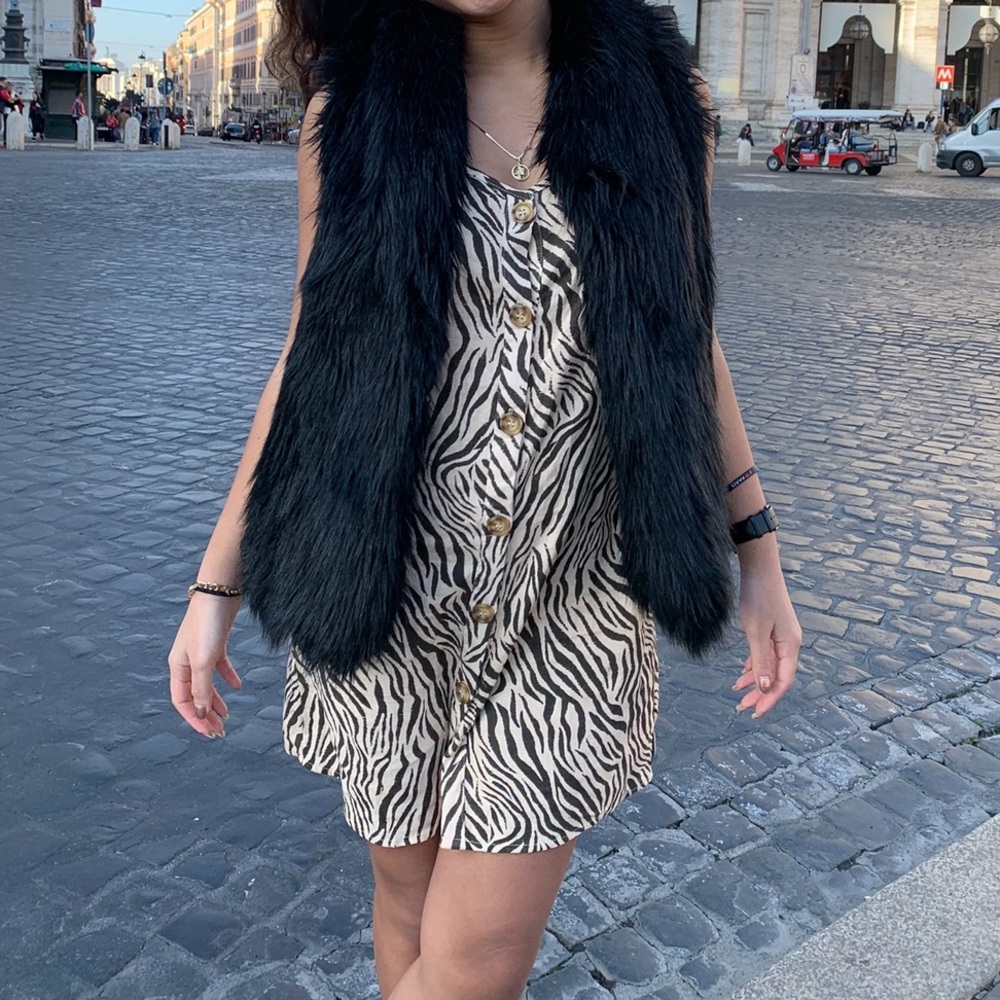 SET! BCBG fur vest and cotton on dress